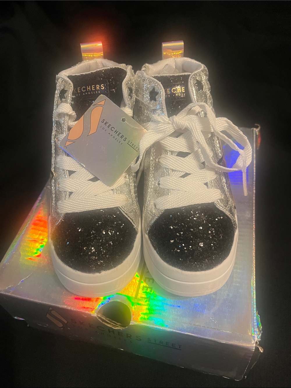 Skechers Kids Silver Holographic Star High-Top Sneaker